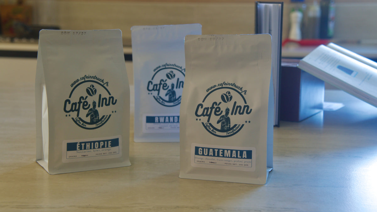 Sélection de cafés Café Inn avec sachets Éthiopie, Rwanda et Guatemala