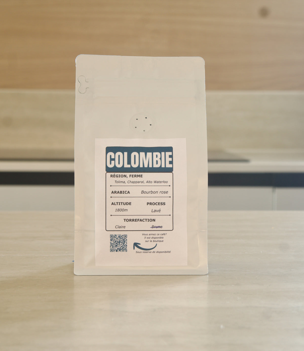 Dos du sachet de café Colombie Attia Exotics avec informations produit