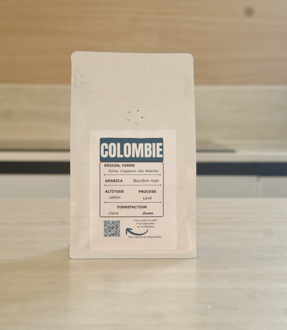 Dos du sachet de café Colombie Attia Exotics avec informations produit