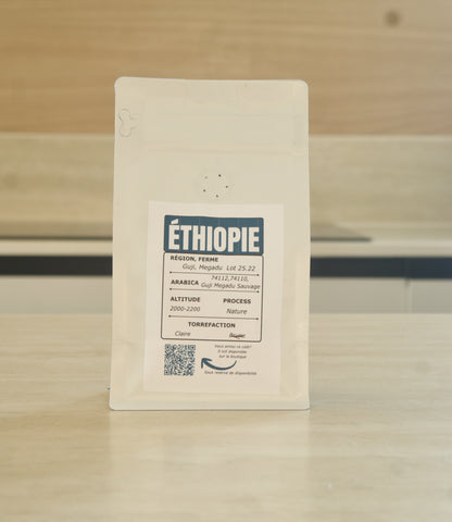 Dos du sachet de café Éthiopie Megadu Kickstart avec informations produit