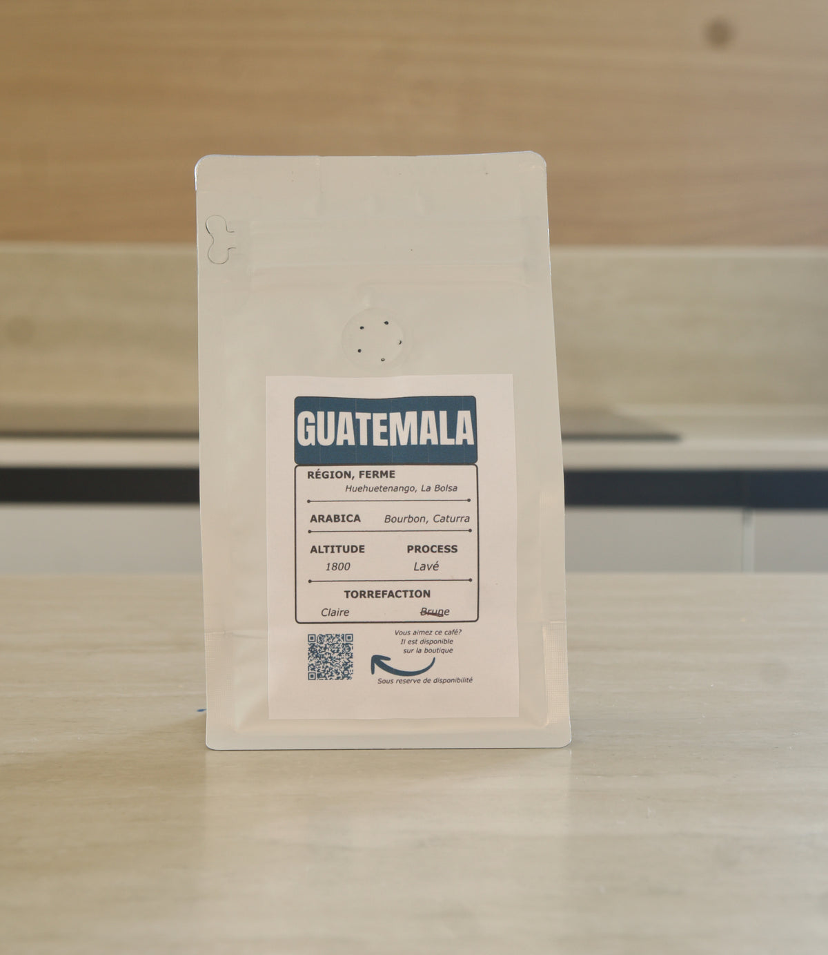 Dos du sachet de café Guatemala La Bolsa avec informations produit