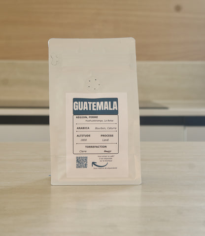Dos du sachet de café Guatemala La Bolsa avec informations produit