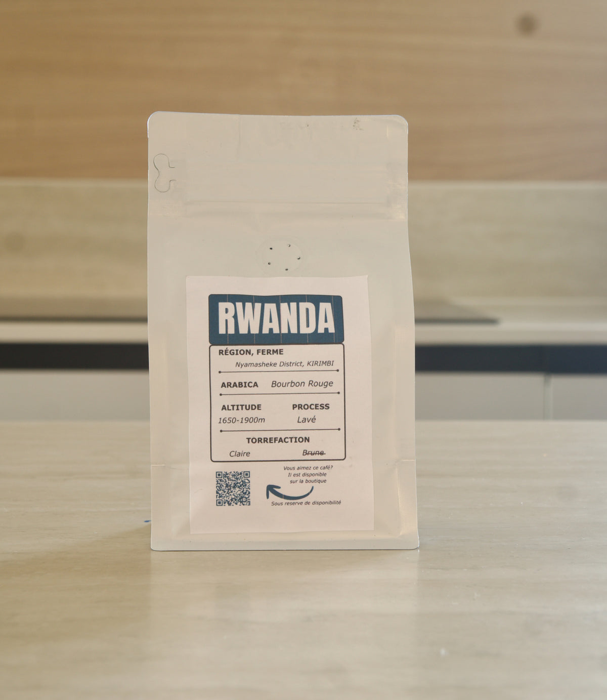 Dos du sachet de café Rwanda Cyiya 843 avec informations produit